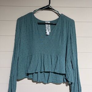 Teal V-Neck Ruffle Top